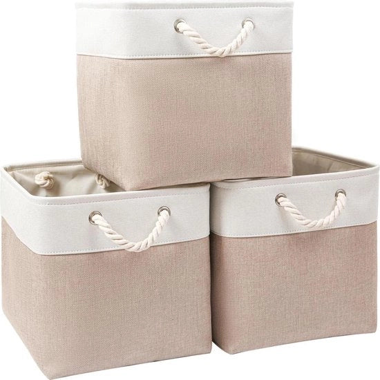 Opacchi Portaoggetti 33x38x33 cm - Grande Cassetti per Armadio Culla Bambino - Set di 3 in Beige e Bianco