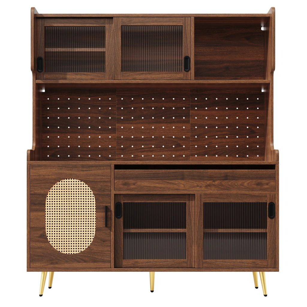 Credenza con Ante e Vetro Scanalato ¨C MINIMAL ¨C Marrone/Nero, 145x39x171cm, 5 Ante, LED