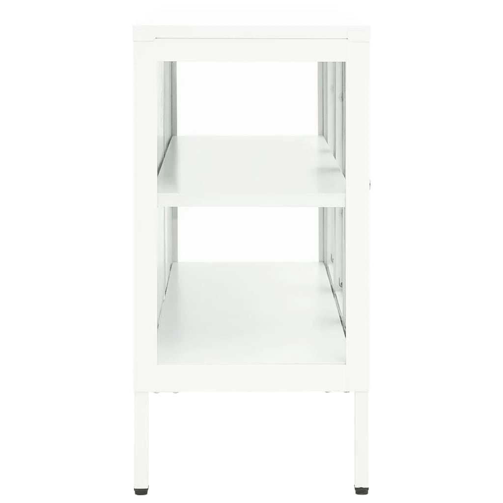 Buffet credenza cassettiera armadio mobile contenitore organizer per cucina soggiorno salotto 105 x 35 x 70 cm acciaio e vetro bianco 02_0030192