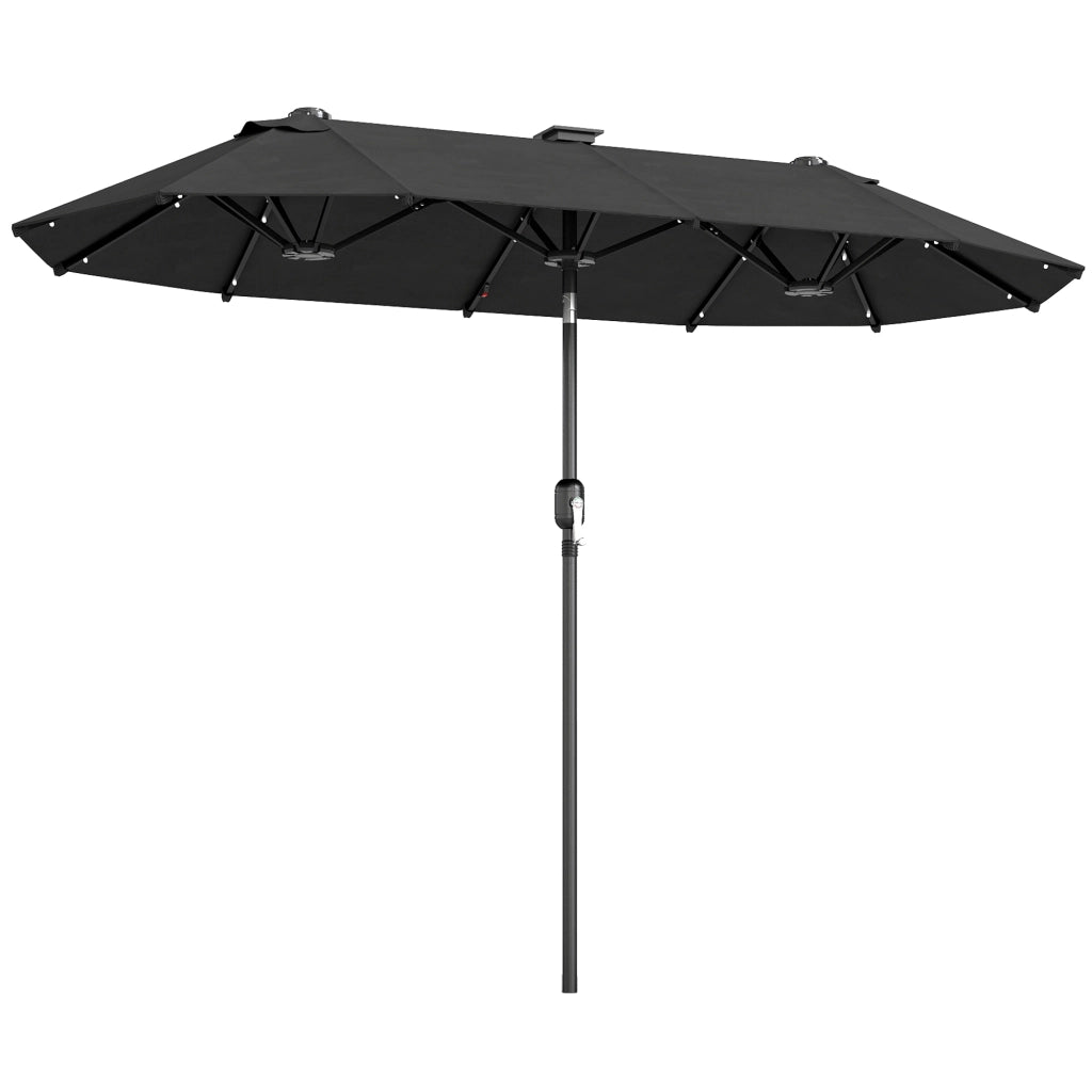Ombrellone da giardino doppio 3x1.5 m ¨C zephmum ¨C grigio con illuminazione solare e manovella