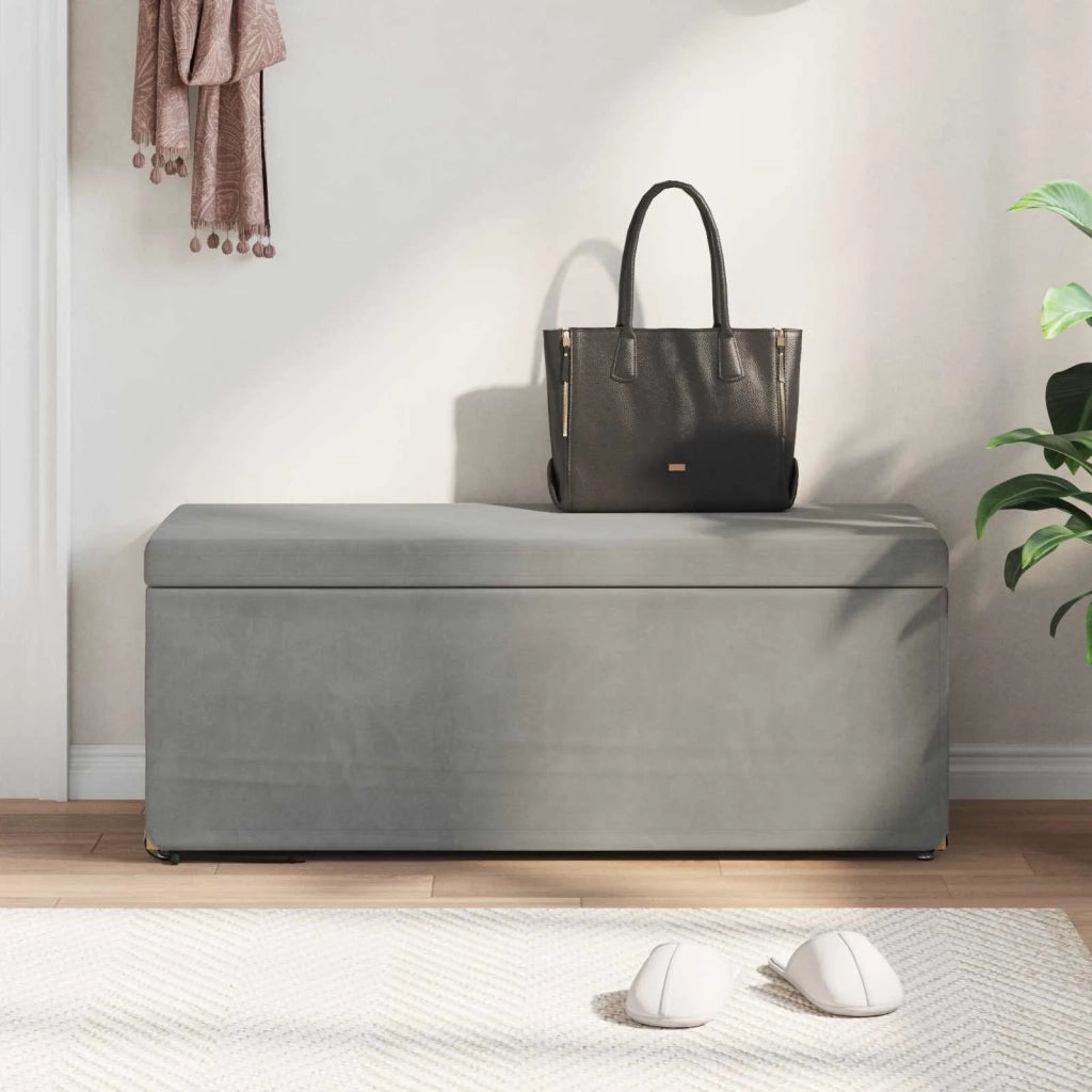 Pouf Grigio chiaro Velluto e Legno Ingegnerizzato