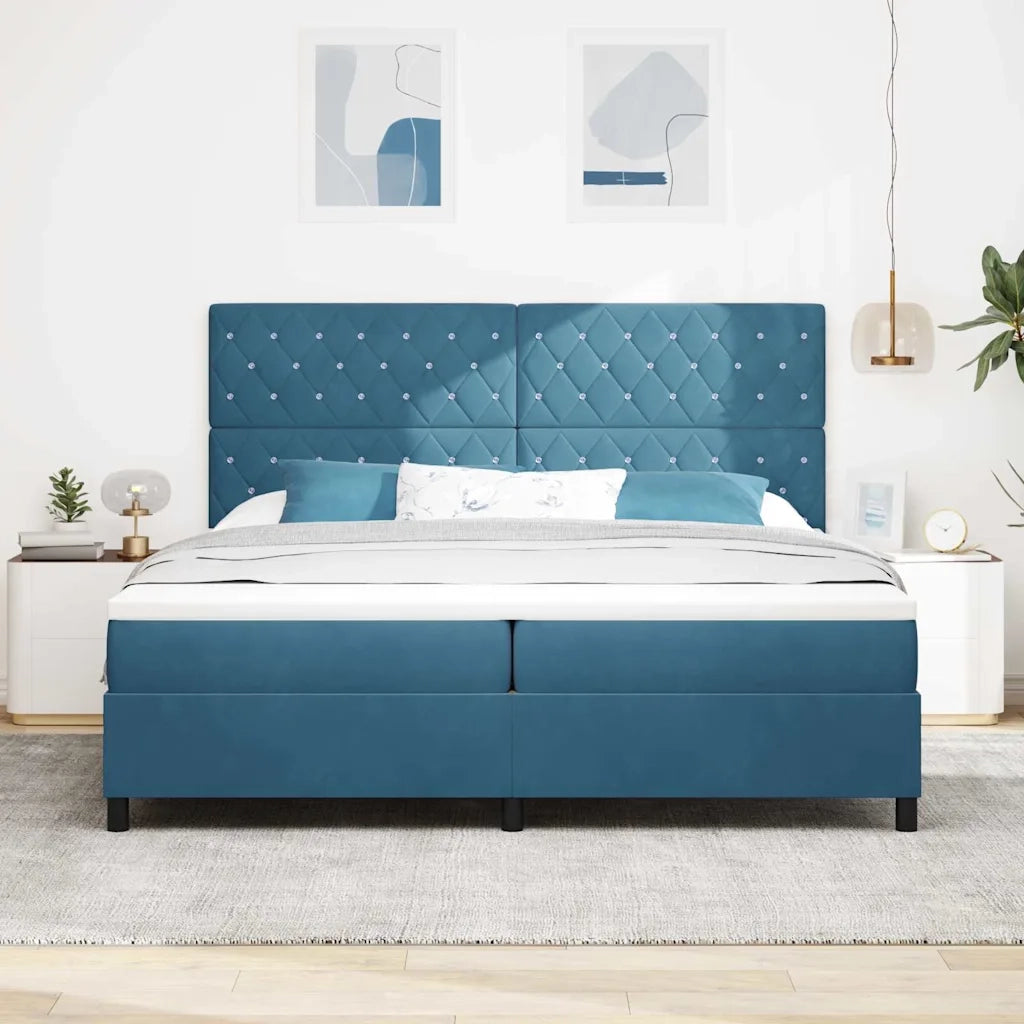 Letto a Sorgente LED Blu Scuro 200 x 200 cm Velluto 3343272