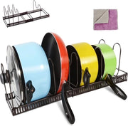 Sostegno per pentole, sostegno per pentola con 8 contenitori regolabili, cassetta per copricapo espandibile, organizzatore per la cucina per armadi, pentole, pentolini, 1 asciugamano da cucina inclusa