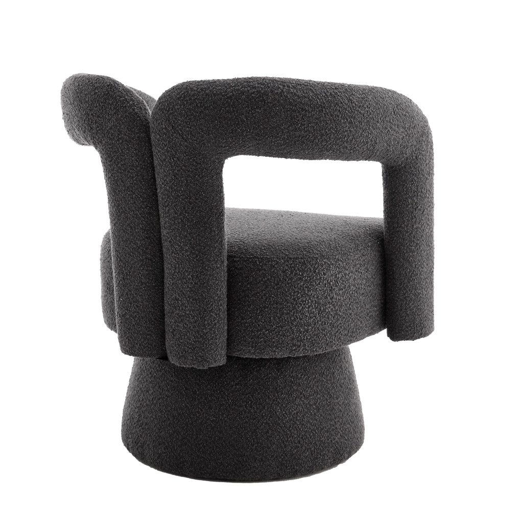 Poltrona Girevole 360° con Seduta Ampia Imbottita; Braccioli Arrotondati; Base in Metallo; in Bouclé Grigio Scuro