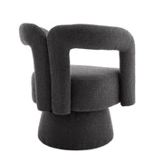 Poltrona Girevole 360° con Seduta Ampia Imbottita; Braccioli Arrotondati; Base in Metallo; in Bouclé Grigio Scuro