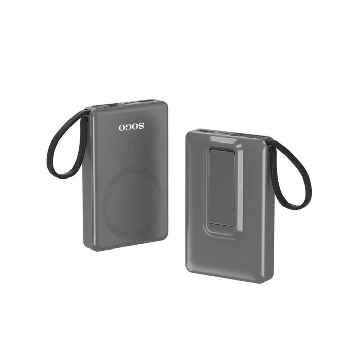Power bank magnetico wireless 10000 mAh, ricarica Qi 15W e USB-C, compatibile MagSafe, con cavo integrato - SOGO