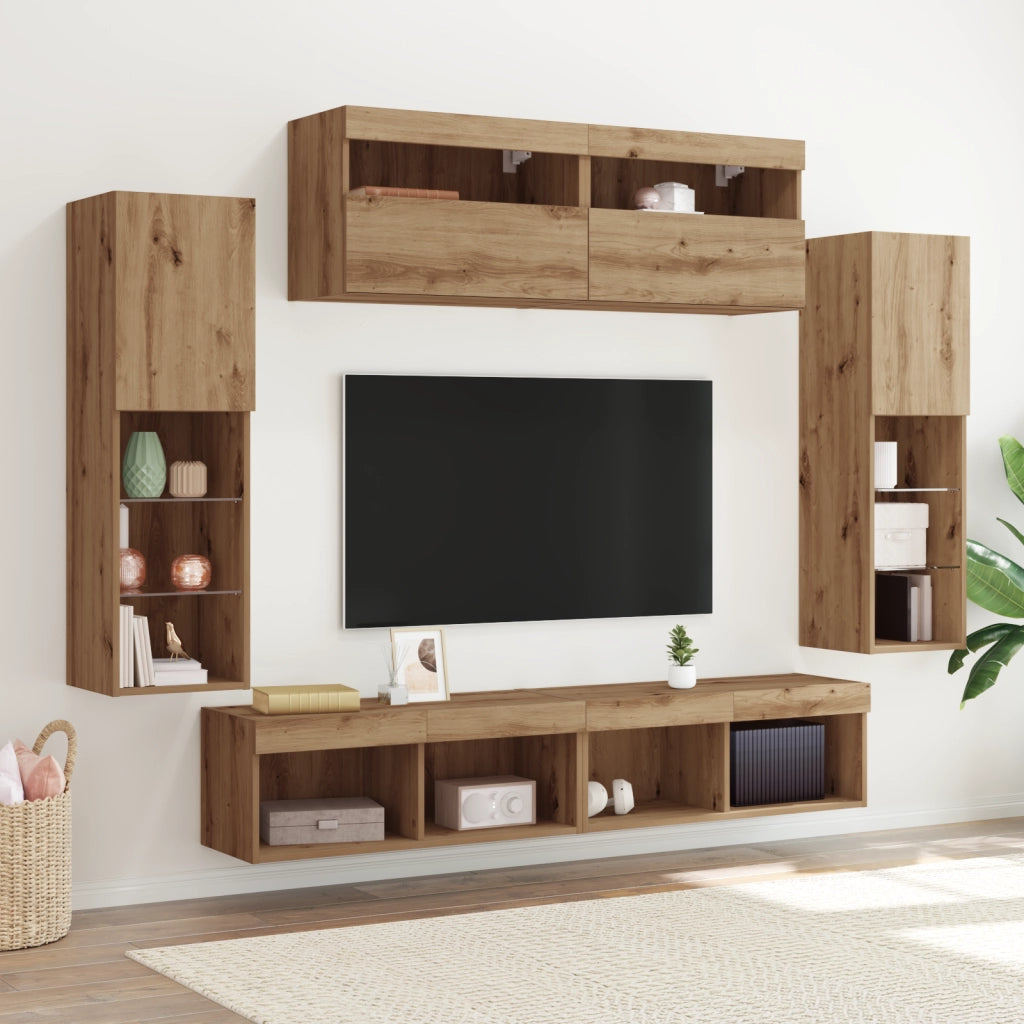 Mobili TV da parete  con luci LED 2 pezzi Acero Artigianale 80x30x30 cm