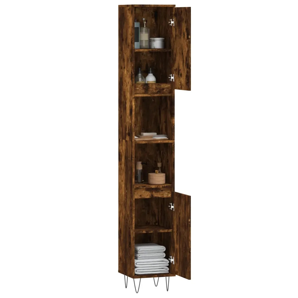 Armadietto Bagno Rovere Fumo 30x30x190 cm in Legno Multistrato 831537