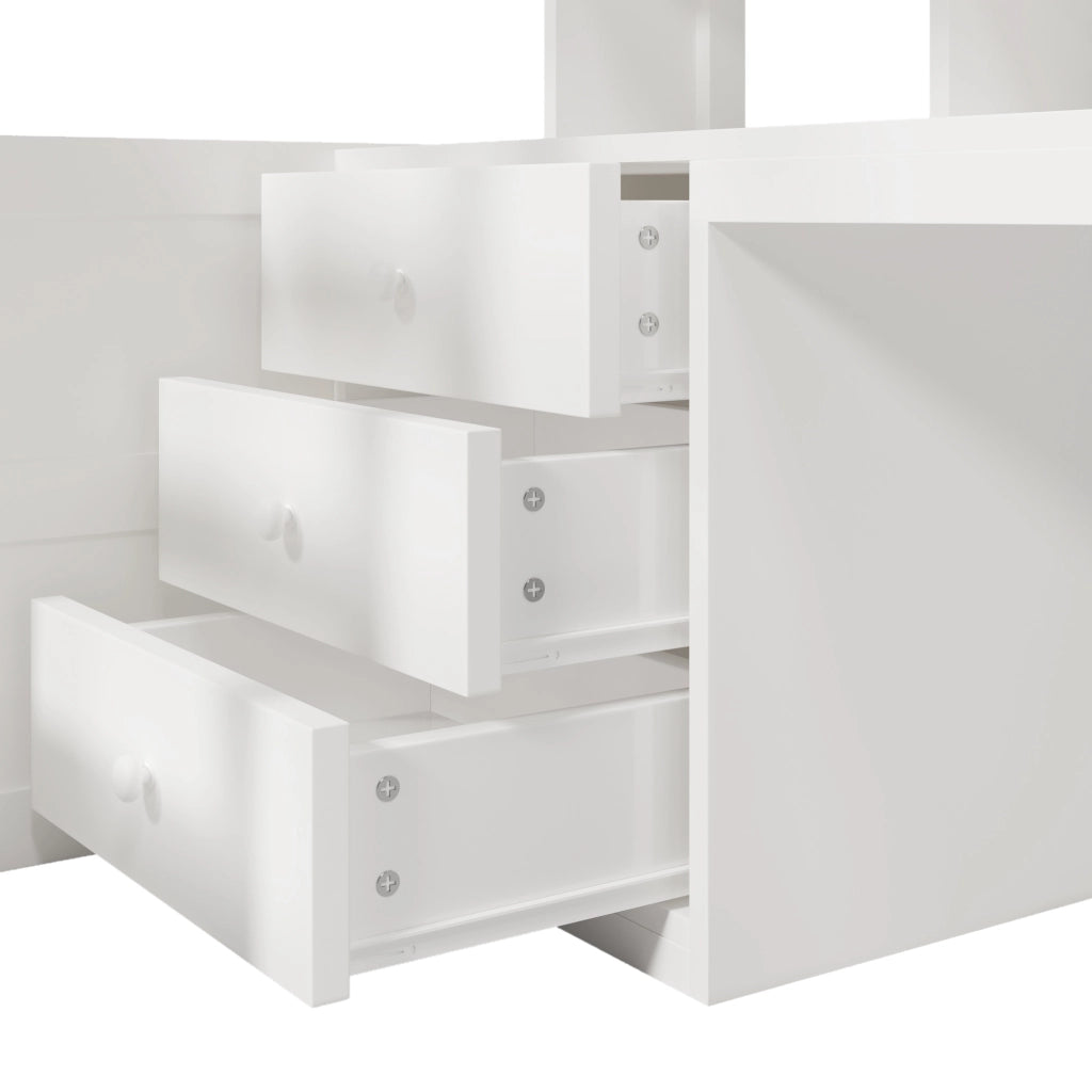 DESMIU Letto a soppalco per bambini 90 × 200 cm 1 posto con LED, armadio, scrivania e cassetti, senza materasso, bianco