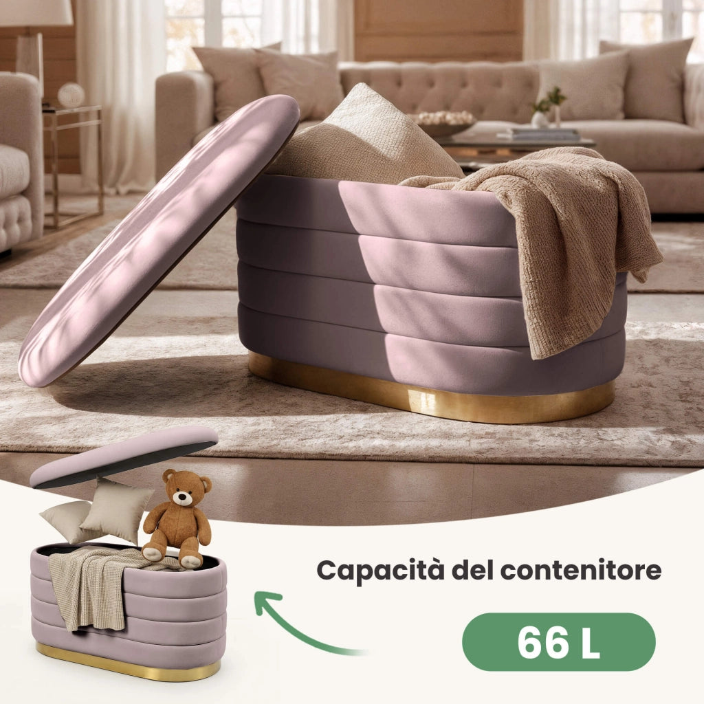 Panca imbottita con contenitore in velluto 80 cm BELLA Rosa Polvere