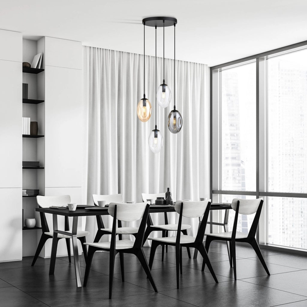 Lampada a sospensione Astral in acciaio e vetro colorato