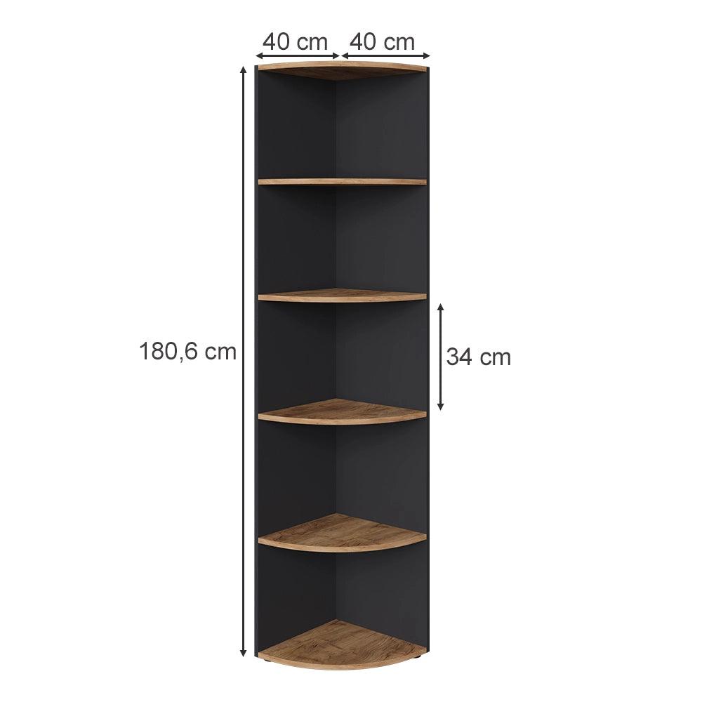 Vicco Scaffale ad angolo Antracite/quercia dorata 40 x 180.6 cm