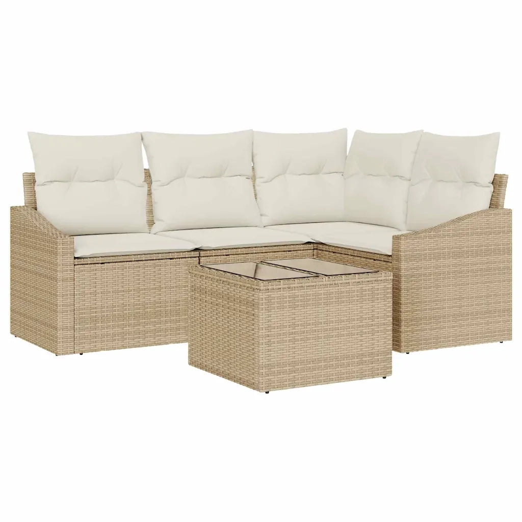 Set Divano da Giardino 5 pcs Beige e Crema polyrattan 3355380