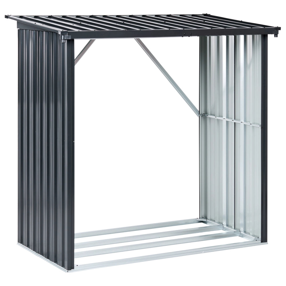 Porta legna da esterno per giardino, grigio grafite, in acciaio zincato, resistente alle intemperie, moderno
