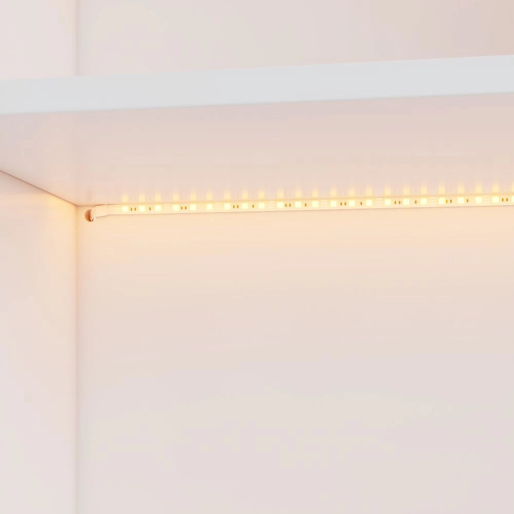 Libreria a 80x30x173cm - Xylo - Bianco, LED RGB, ante doppie, piedi in legno massello
