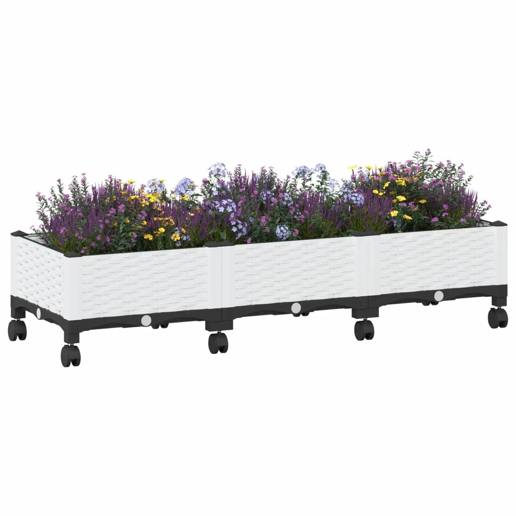 Vaso da Giardino con Ruote Bianco 120 x 40 x 33 cm PP 3423045