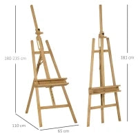 Cavalletto per Pittura Pieghevole in Faggio con Altezza e Angolazione Regolabile, 65x110x180-235 cm