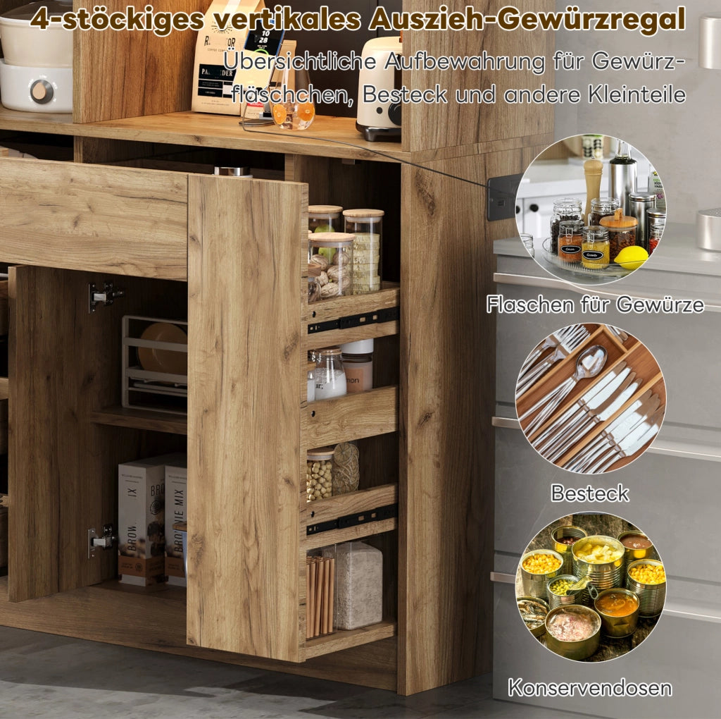 Credenza da cucina con LED e prese, 185 × 105 × 40 cm