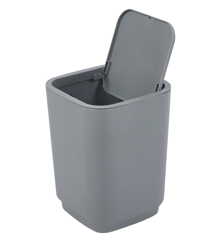 Set Completo Accessori Bagno 6 Pezzi Design Moderno In Plastica Resistente Con Finiture Lucide Incluso Cestino Pattumiera,Dispenser Sapone, PortaSaponetta, Porta Spazzolini, Portascopino - Grigio
