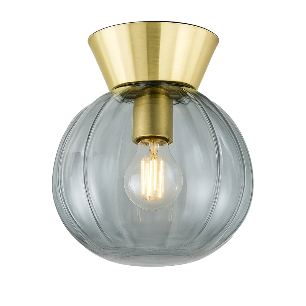 Plafoniera Moderna Sydney Base Oro E Sfera In Vetro Fumé 1 Luce E14