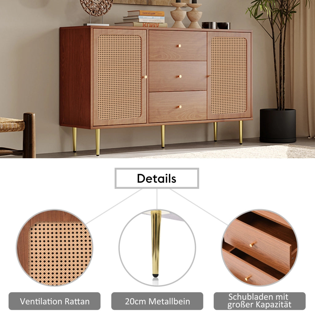 Credenza 150 cm noce con 2 ante e 3 cassetti