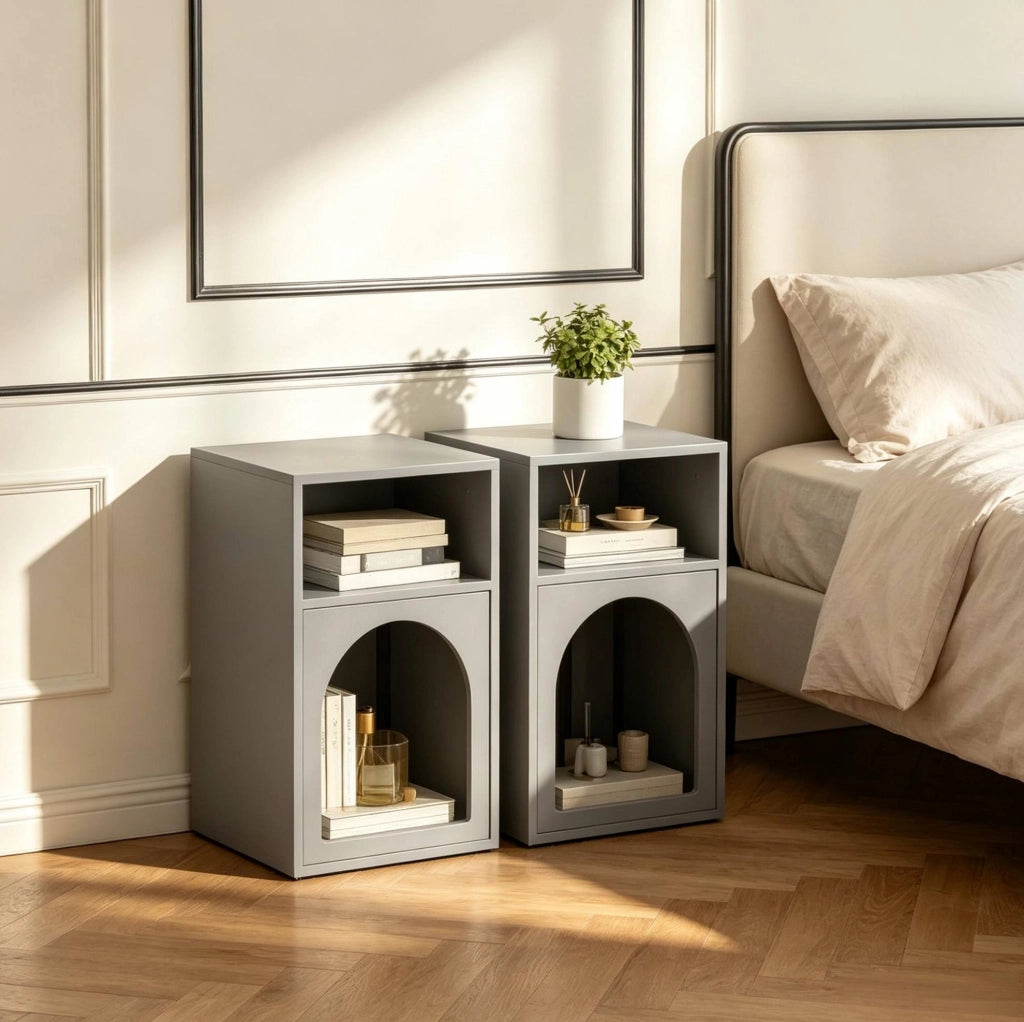 Set di 2 comodini grigi in MDF con ripiani aperti, 40 x 30 x 60 cm