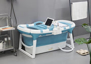 Bagno pieghevole per adulti, 121 x 64 x 52 cm, pieghevole con copertura, bagno portatile, bagno pieghevole, bagno pieghevole trasportabile, contenitore per sapone, rulli massaggi, ideale per spazi piccoli