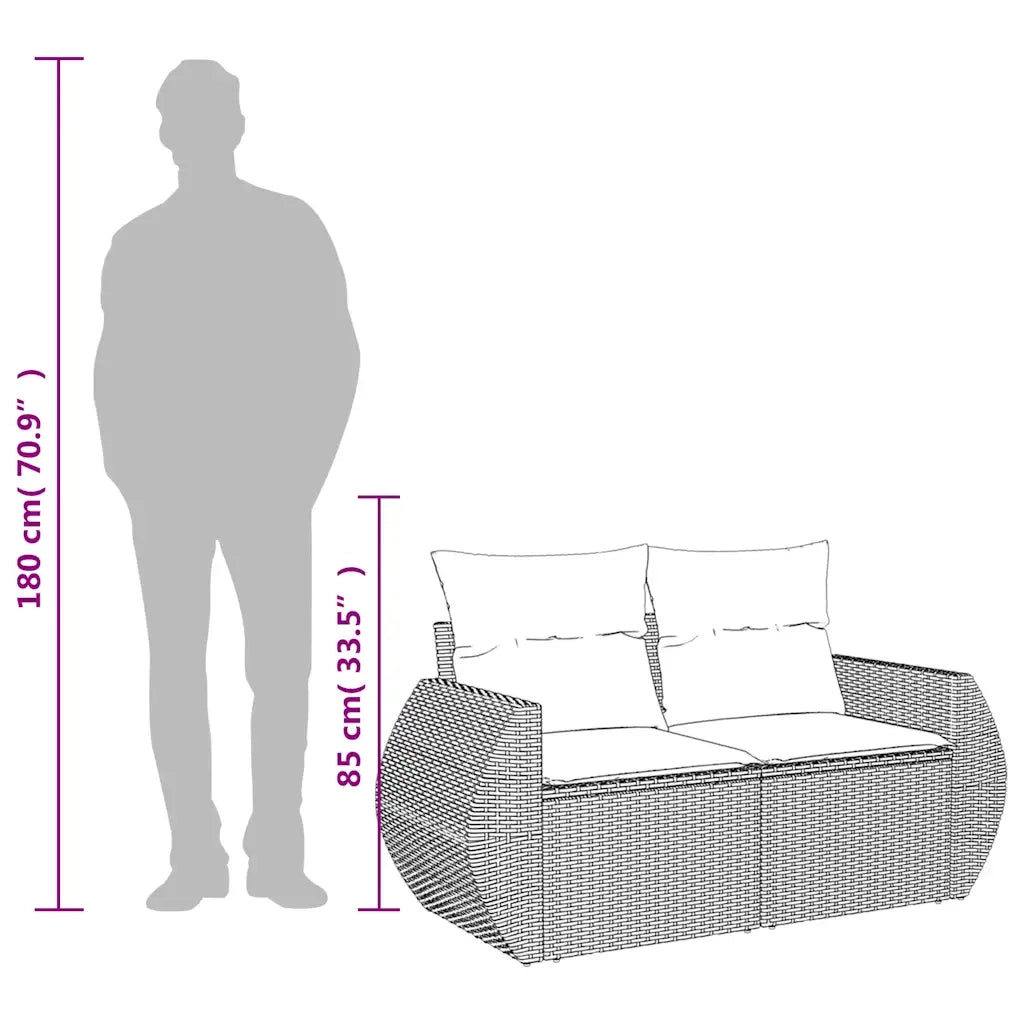 Divano da giardino con cuscini a 2 posti marrone in polyrattan 366236