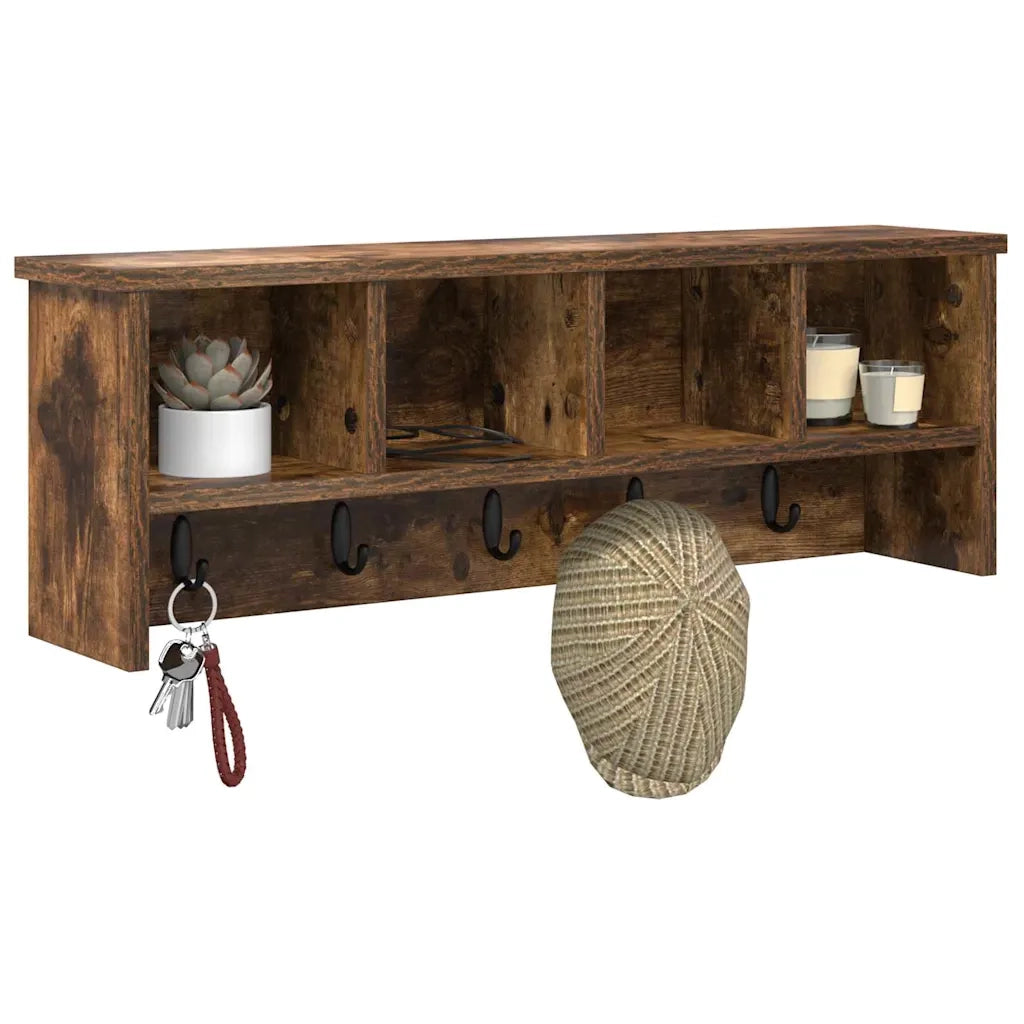 Appendiabiti a muro con lo scaffale Rovere fumé 75 x 16 x 26 cm 874319