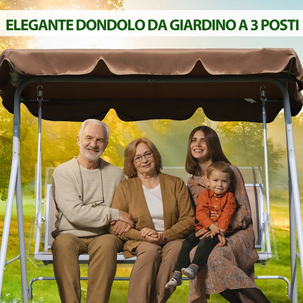 Dondolo da Giardino 2 Posti in Metallo Marrone