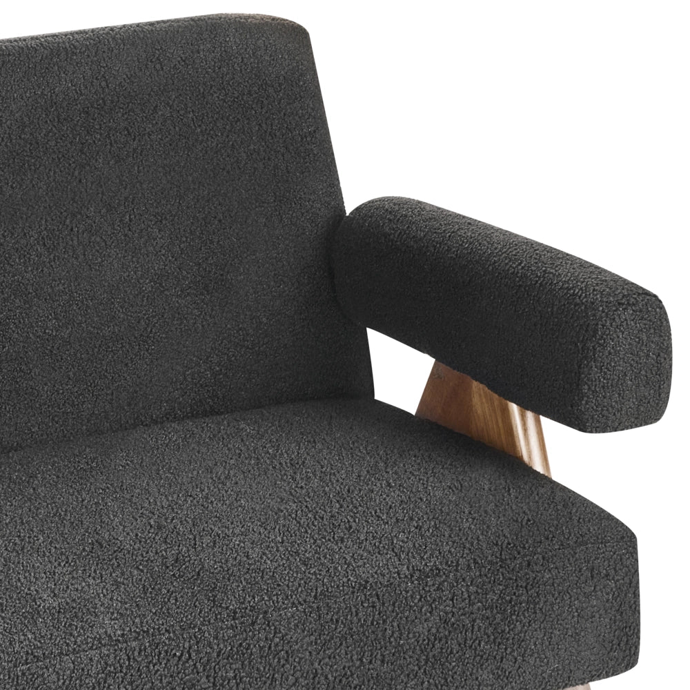 Set di divani Nero e marrone scuro Divano a 2 posti Panca Boucle Rivestimento Retro Design Gambe di legno Soggiorno