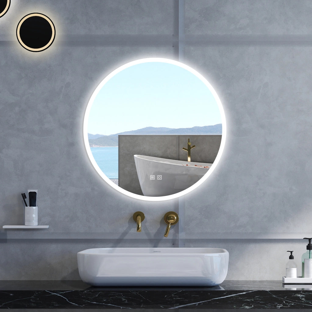 Specchio da bagno Rotondo con 70cm,3 colori,Memoria, Antifog,Regorabile,Retroilluminato,doppio interruttore,