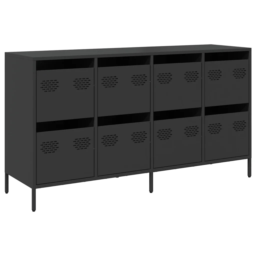 Credenza Nera 135x39x73,5 cm in Acciaio Laminato a Freddo