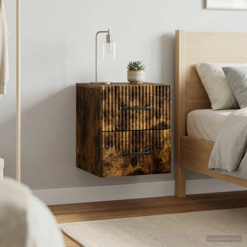 Mobiletto da notte a muro 2 pcs Rovere Fumo 34,5 x 33 x 40 cm 898986