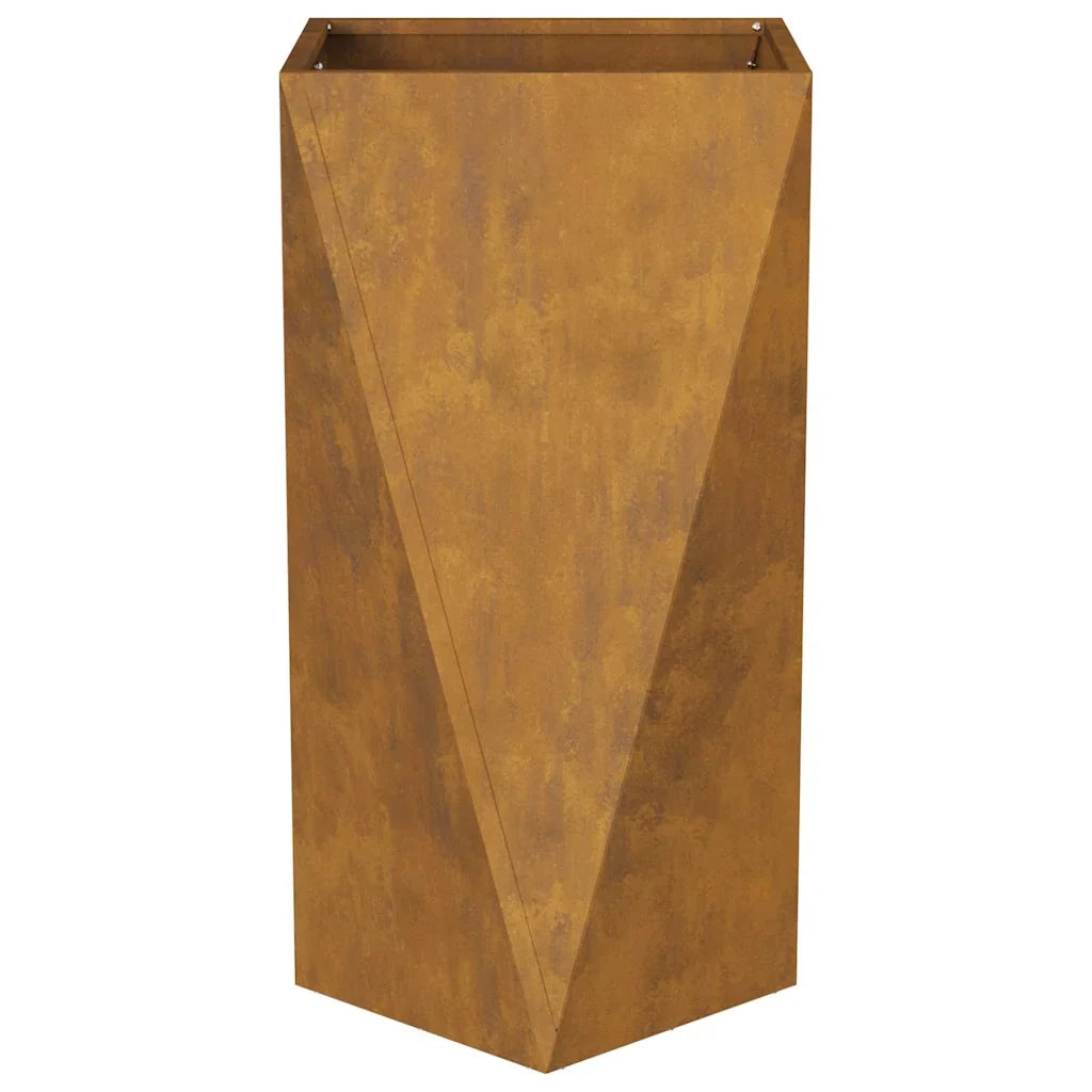 Fioriera moderna da esterno 40 x 40 x 75 cm con base integrata e design elegante in acciaio arrugginito 02_0053032