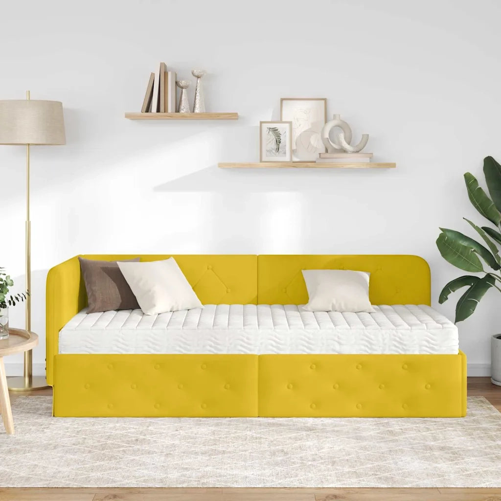 Letto singolo | Letto per adulti | Cornice del letto ad angolo Giallo 80 x 200 cm Velluto