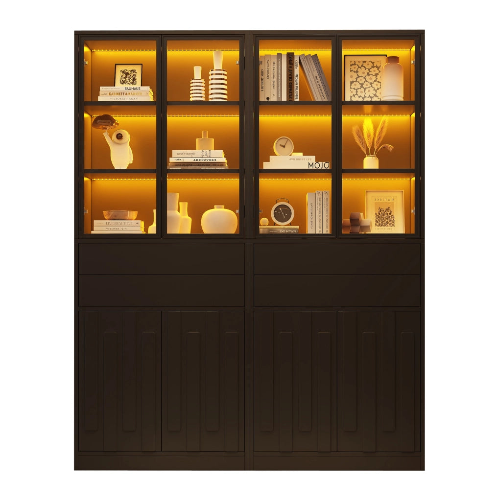 Set 2 vetrine 140x34x180 cm con LED Bluetooth; vetro temperato e 2 cassetti nero HOMVRA