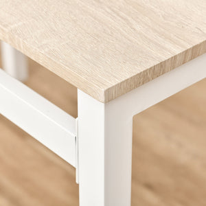 Set da Pranzo Tavolo e 4 Sedie in Metallo e MDF Bianco e Legno