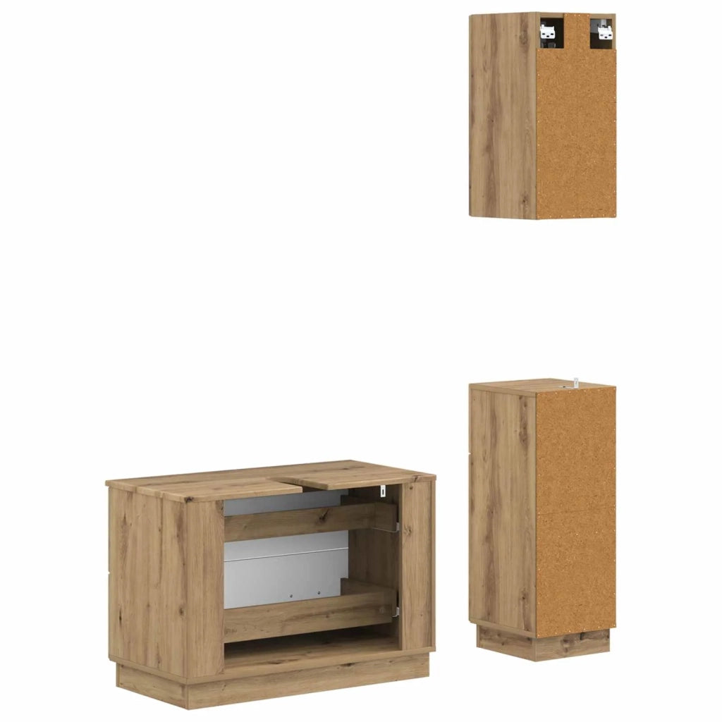 Set di armadietti da bagno in 3 pezzi HOORN Rovere Artigianale 3417800