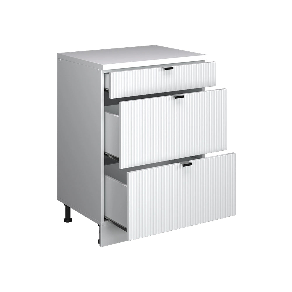 Mobile cucina sottotetto R-Line Ondulazione bianca/Bianco 60 cm senza inclinazione con 3 cassetti Vicco