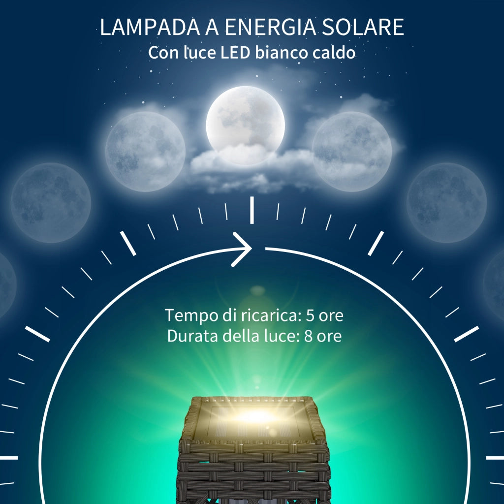 Lampada da Giardino Solare LED ¨C zephmum ¨C Acciaio e PE Rattan Grigio 20x20x68 cm