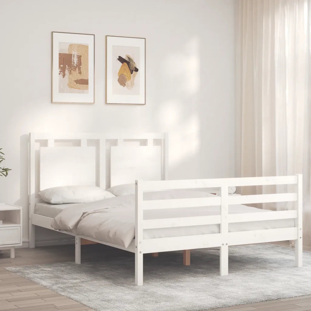 Giroletto con Testiera-Struttura Letto con testiera Bianco 120x200 cm in Legno Massello 156708