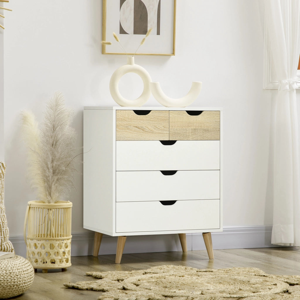 Cassettiera 5 Cassetti Legno Bianco ¨C Zephmum ¨C 60x40x77.5 cm
