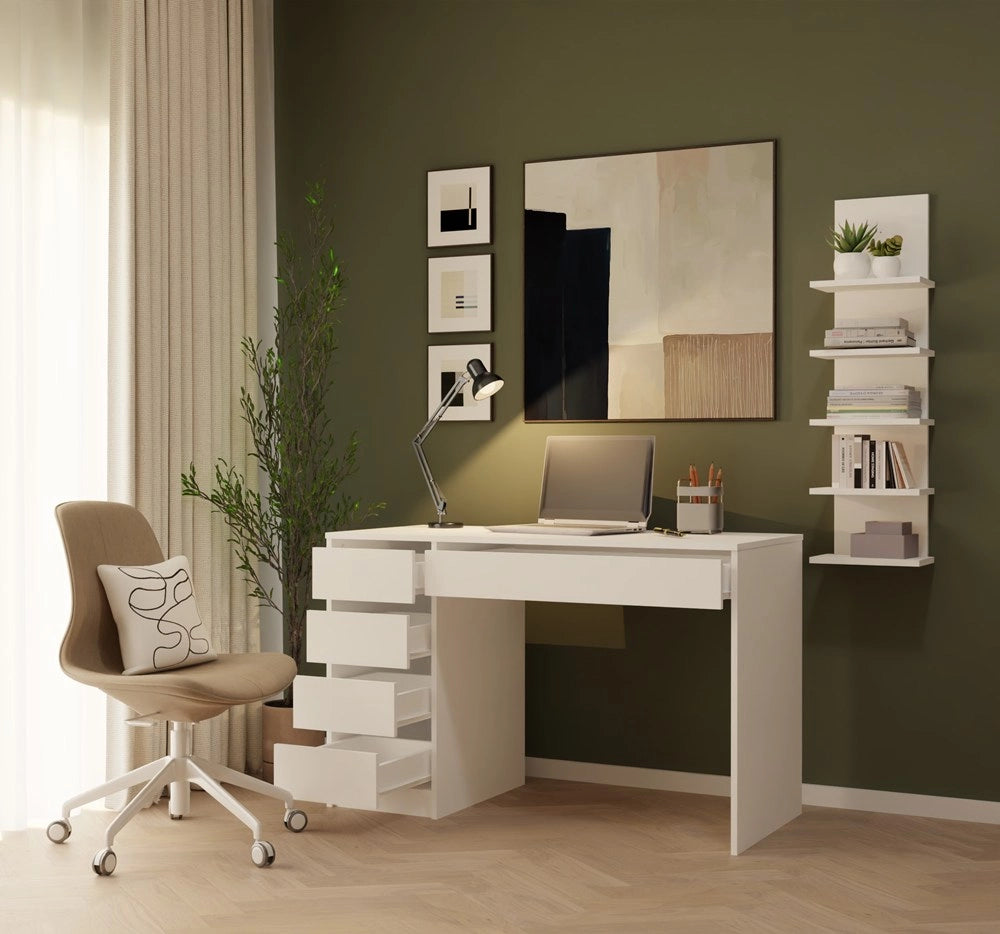Scrivania ARTO bianco 120 cm 5 cassetti mobile moderna per studio casa ufficio