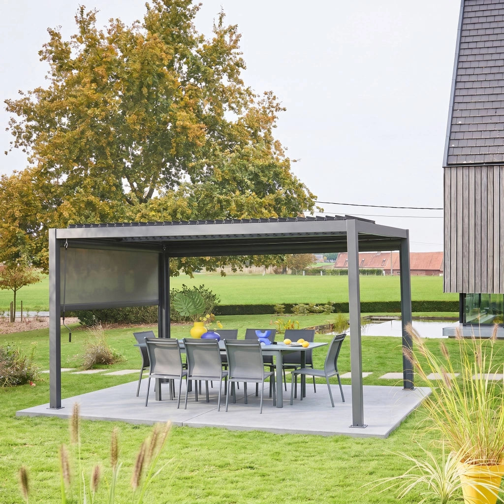 Pergola bioclimatica 3x4m in alluminio e acciaio  + tenda 3m,