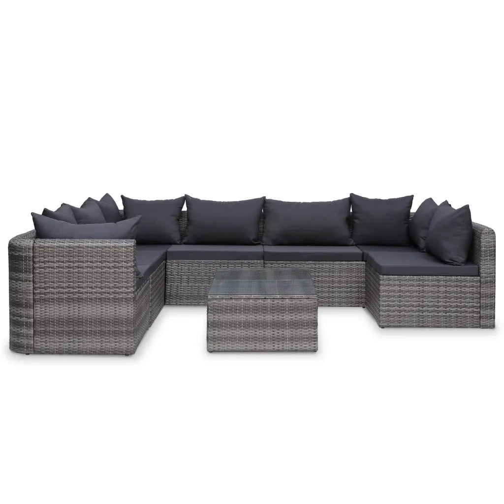 Set Divani da Giardino 9 pz con Cuscini in Polyrattan Grigio 3059488