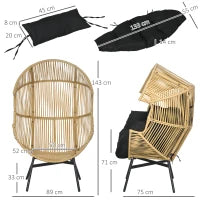 Poltrona da Giardino a Uovo con Poggiatesta e Cuscini per Seduta, in Rattan e Acciaio, 89x75x143 cm
