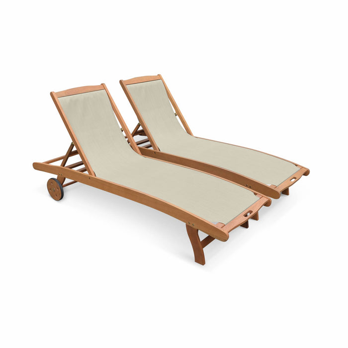 Set di 2 lettini multiposizione in legno con rotelle, grigio bruno