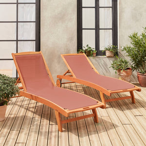 Set di 2 lettini multiposizione in legno con rotelle, terracotta