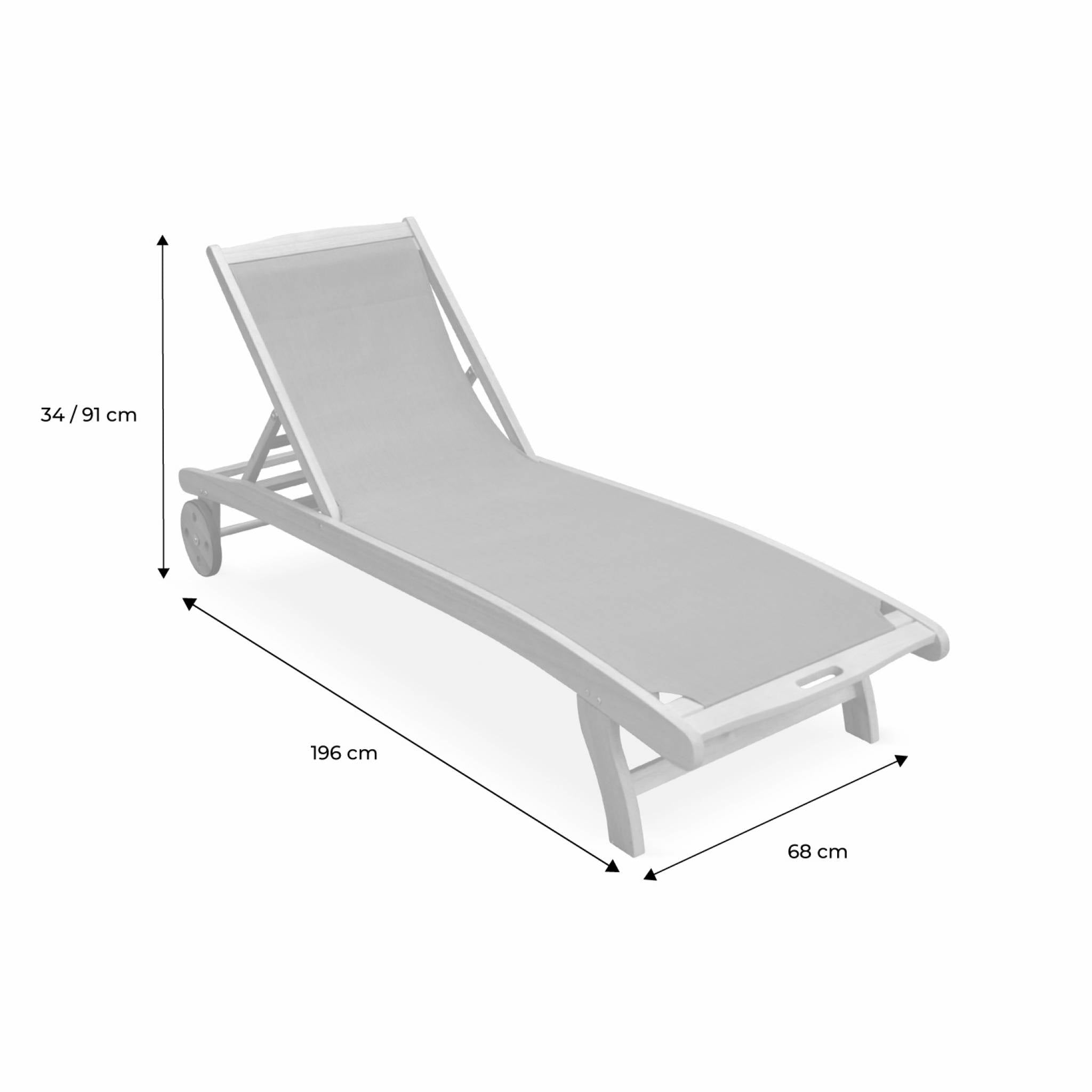 Set di 2 lettini multiposizione in legno con rotelle, grigio bruno